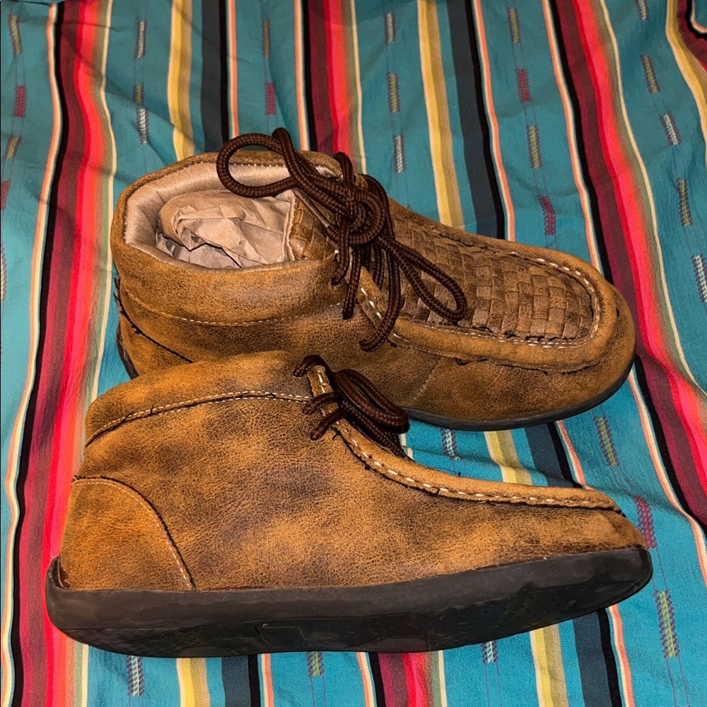 Twister Kids Tan Brown Chukka Woven Moc Toe Boots